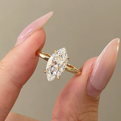 2 CT Marquise Hidden Halo Lab Grown Diamond Engagement Ring