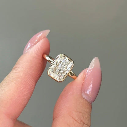3.01 CT Radiant Bezel Solitaire Lab Grown Diamond Engagement Ring