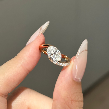 1.59 CT Oval Swirl Pave Lab Grown Diamond Engagement Ring