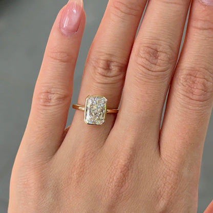 3.01 CT Radiant Bezel Solitaire Lab Grown Diamond Engagement Ring