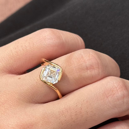2.09 CT East West Asscher Solitaire Moissanite Engagement Ring