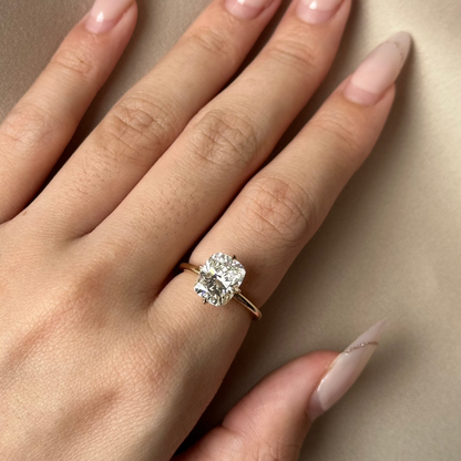 3 CT Cushion Hidden Halo Lab Grown Diamond Engagement Ring