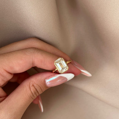 4 CT Emerald Bezel Solitaire Lab-Grown Diamond Engagement Ring