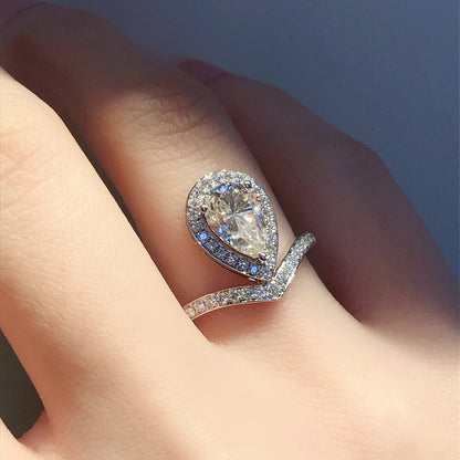 1.50 CT Pear Halo & Pave Lab Grown Diamond Engagement Ring