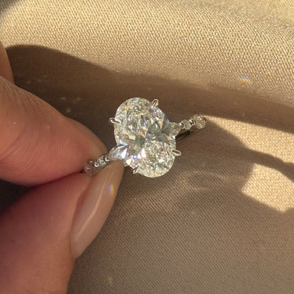 3 CT Oval Hidden Halo & Pave Lab Grown Diamond Engagement Ring