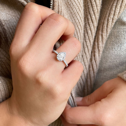 0.40 CT Pear Halo & Pave Lab Grown Diamond Engagement Ring