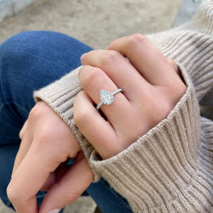 0.40 CT Pear Halo & Pave Lab Grown Diamond Engagement Ring