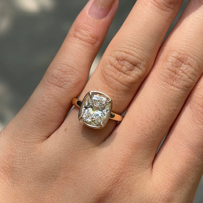 3.01 CT Elongated Cushion Bezel Lab Grown Diamond Engagement Ring