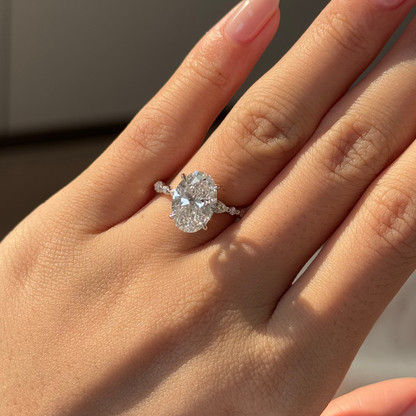 3 CT Oval Hidden Halo & Pave Lab Grown Diamond Engagement Ring