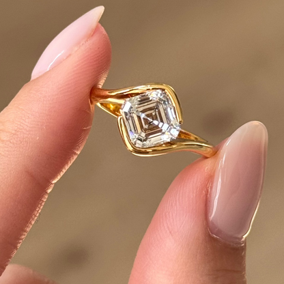 2.09 CT East West Asscher Solitaire Moissanite Engagement Ring