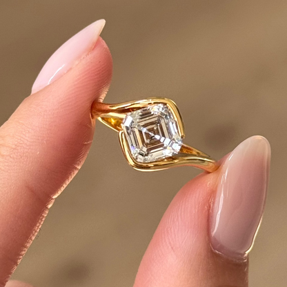 2.09 CT East West Asscher Solitaire Lab Grown Diamond Engagement Ring
