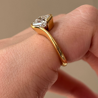 2.09 CT East West Asscher Solitaire Moissanite Engagement Ring