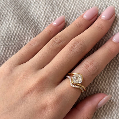2.09 CT East West Asscher Solitaire Moissanite Engagement Ring