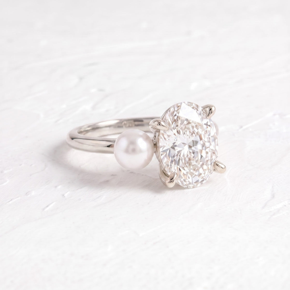 Ariana Grande – Inspired Oval Cut & Pearl Two Stone Lab Grown Diamond Engagement Ring