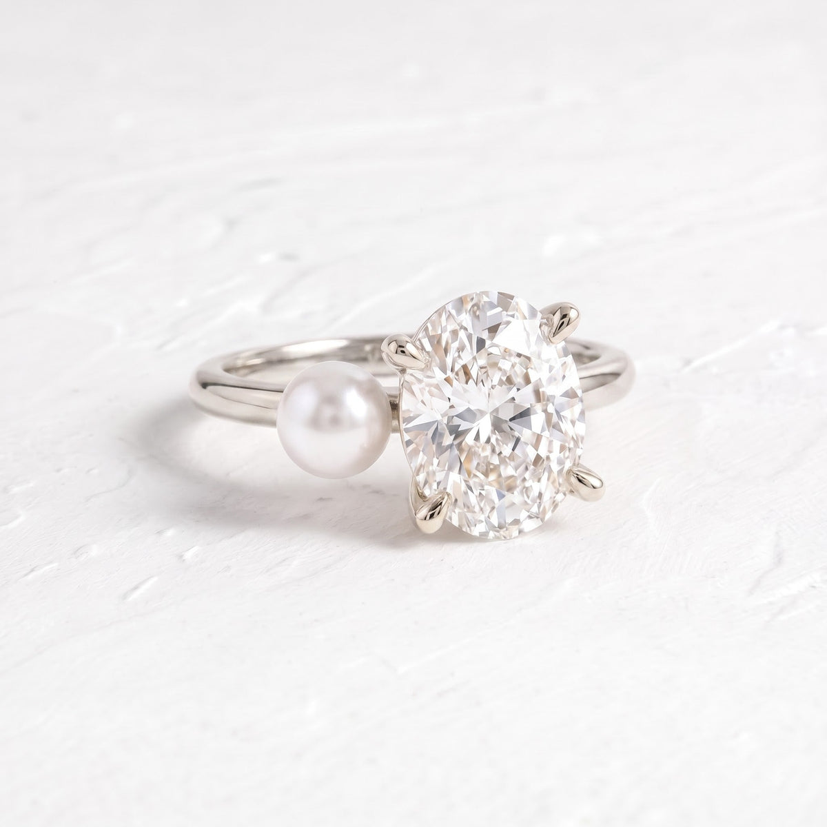 Ariana Grande – Inspired Oval Cut & Pearl Two Stone Lab Grown Diamond Engagement Ring