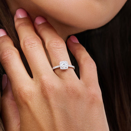 0.40 CT Round Halo & Pave Lab Grown Diamond Engagement Ring