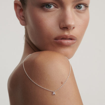 0.1 TCW Round Lab Grown Diamond Initial Pendant Necklace
