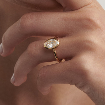 1.5 CT Oval Bezel Lab Grown Diamond Engagement Ring