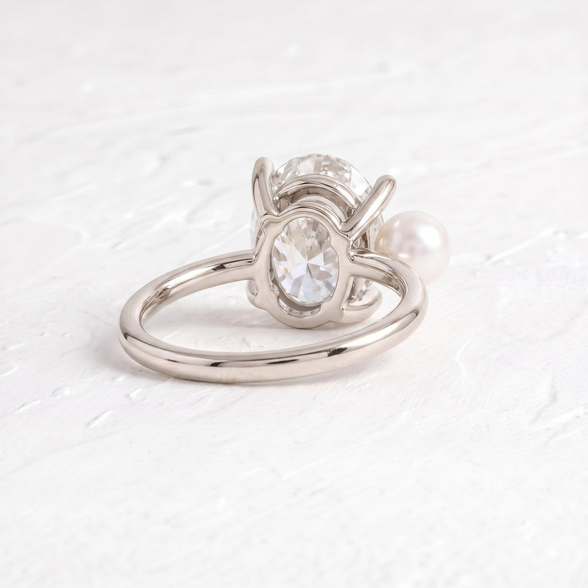 Ariana Grande – Inspired Oval Cut & Pearl Two Stone Lab Grown Diamond Engagement Ring