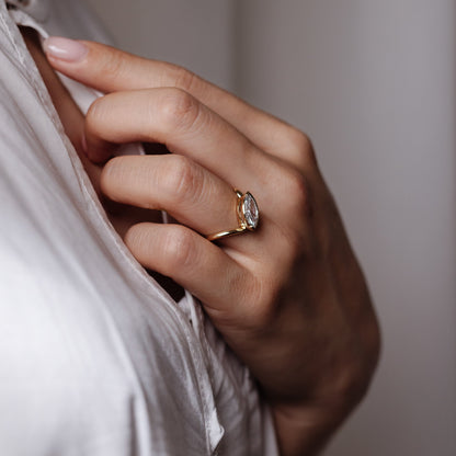1.14 CT Marquise Half Bezel Lab-Grown Diamond Engagement Ring