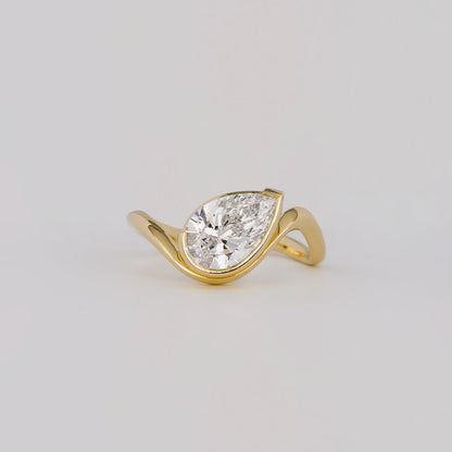 1.54 CT Pear Half Bezel Curved Lab-Grown Diamond Engagement Ring