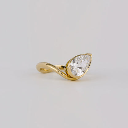 1.54 CT Pear Half Bezel Curved Lab-Grown Diamond Engagement Ring