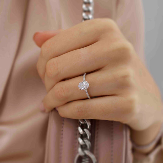 1.5 CT Oval Hidden Halo & Pave Lab Grown Diamond Engagement Ring