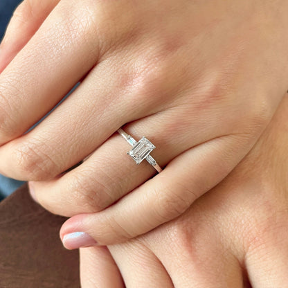 0.50 CT Emerald Three Stone Lab Grown Diamond Engagement Ring