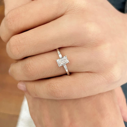 0.50 CT Emerald Three Stone Lab Grown Diamond Engagement Ring
