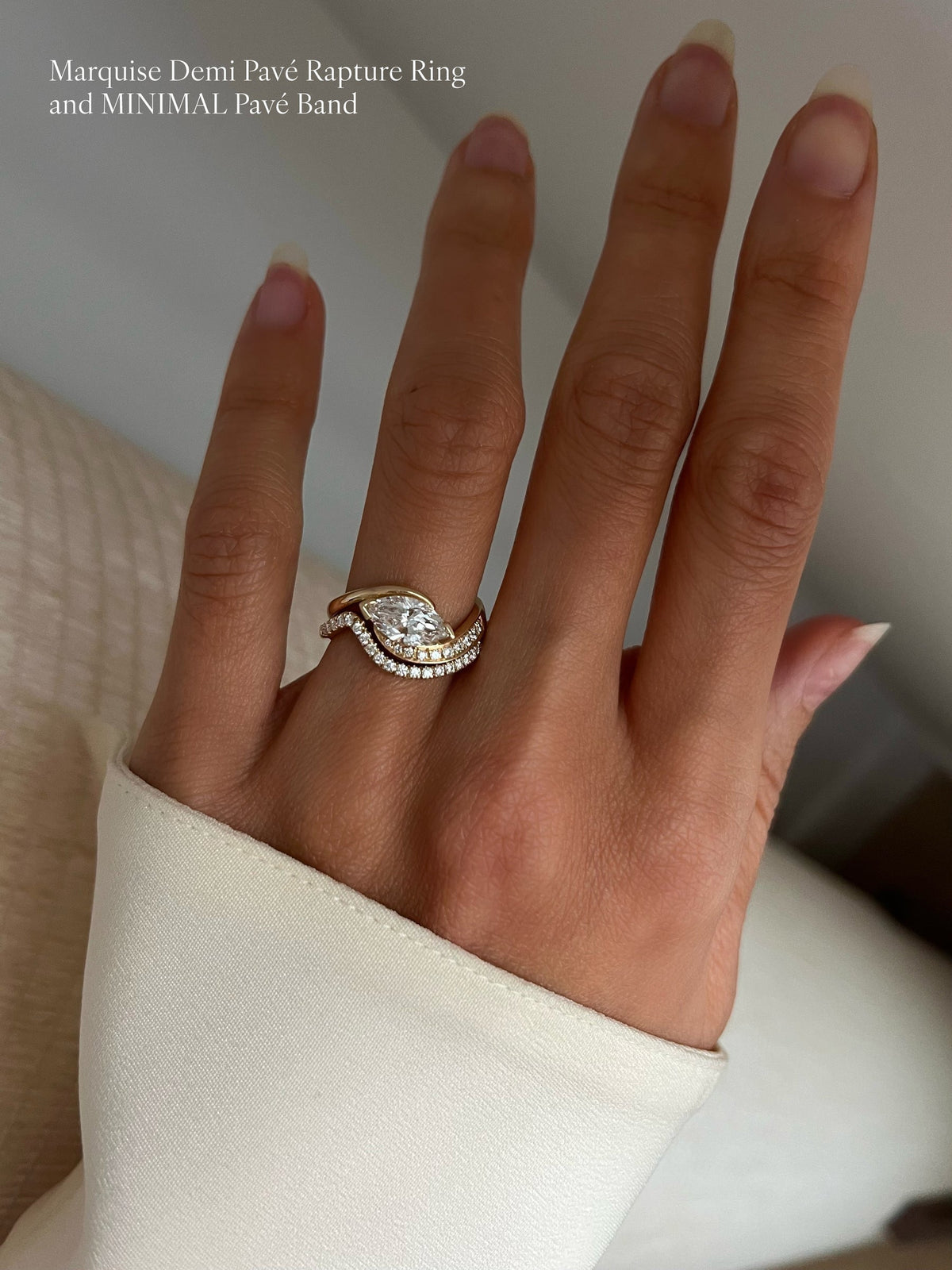 1.5 CT Marquise Cut Lab Grown Diamond Pavé Unique Setting Engagement Ring