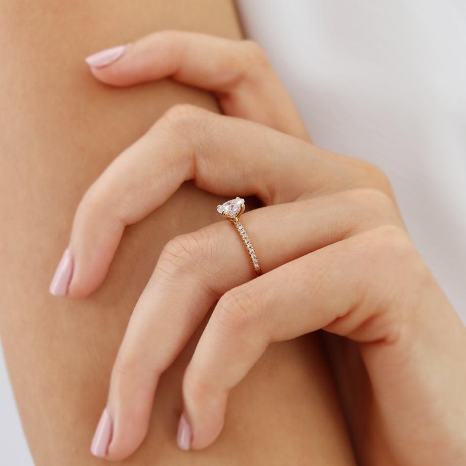 0.9 CT Oval Pave Lab Grown Diamond Engagement Ring