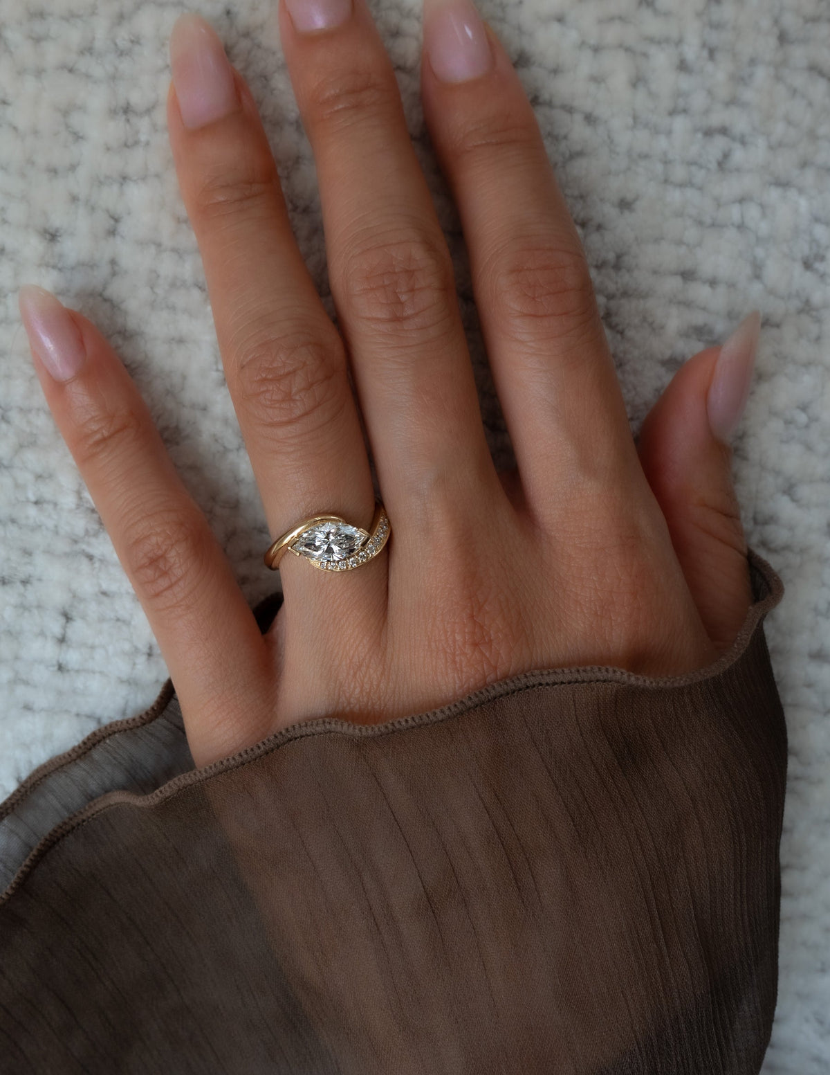 1.5 CT Marquise Cut Lab Grown Diamond Pavé Unique Setting Engagement Ring