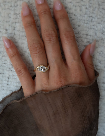 1.5 CT Marquise Cut Lab Grown Diamond Pavé Unique Setting Engagement Ring