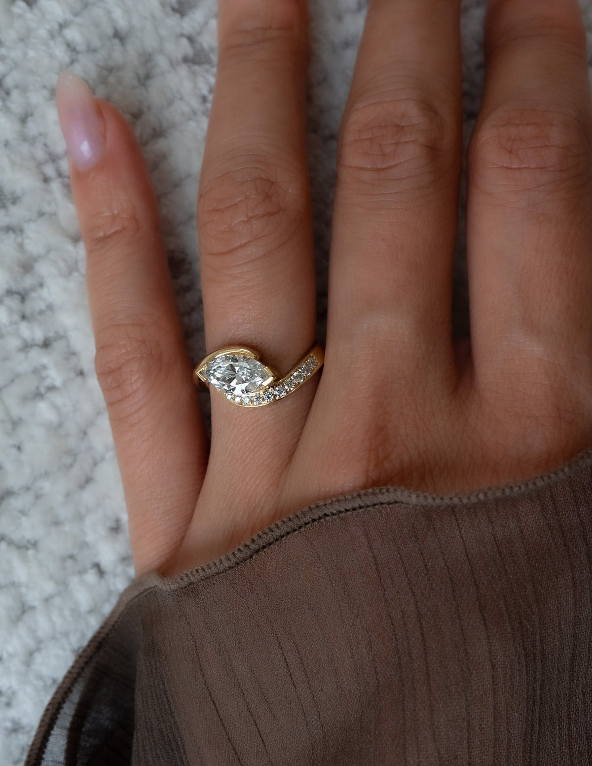 1.5 CT Marquise Cut Lab Grown Diamond Pavé Unique Setting Engagement Ring