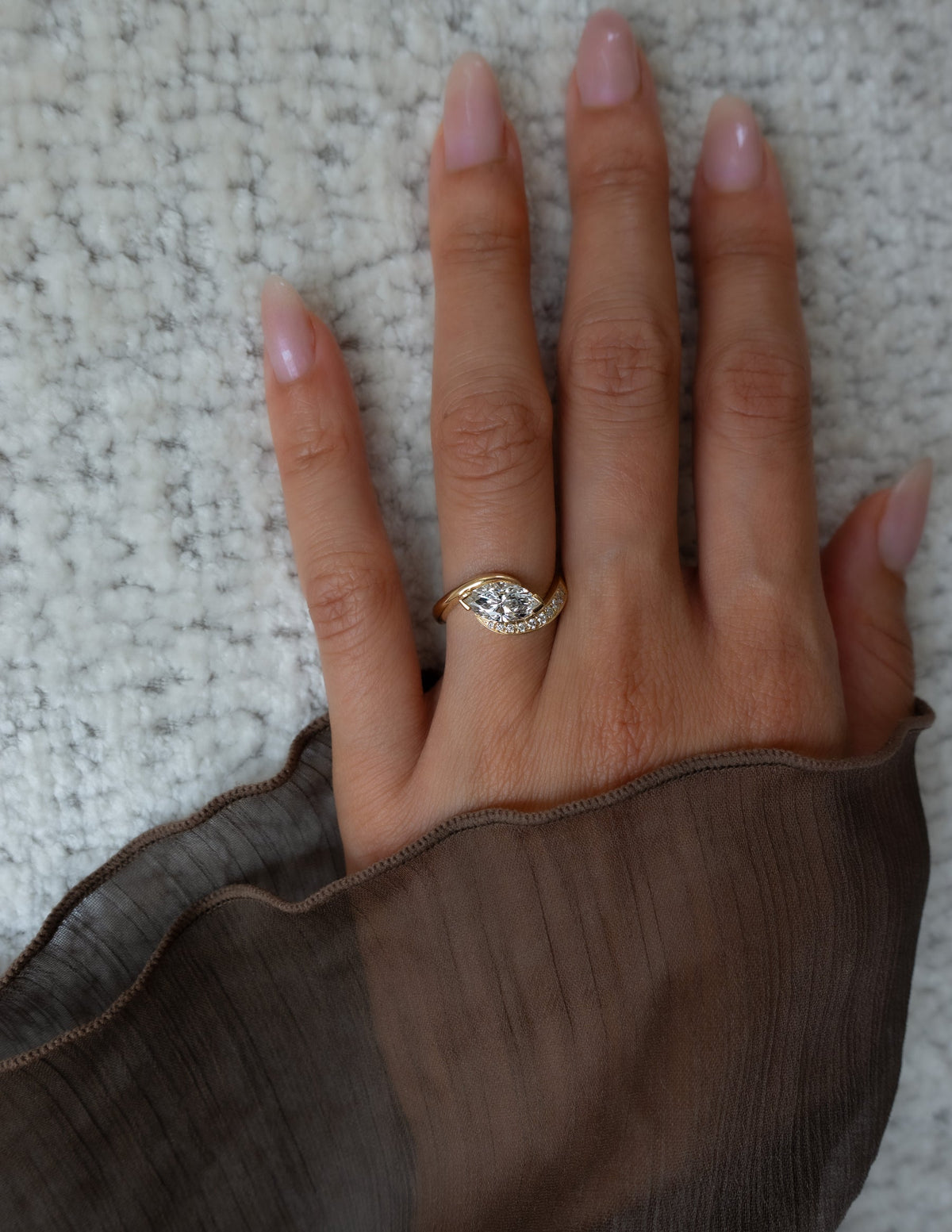 1.5 CT Marquise Cut Lab Grown Diamond Pavé Unique Setting Engagement Ring