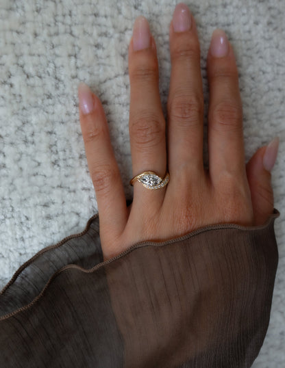 1.5 CT Marquise Cut Lab Grown Diamond Pavé Unique Setting Engagement Ring