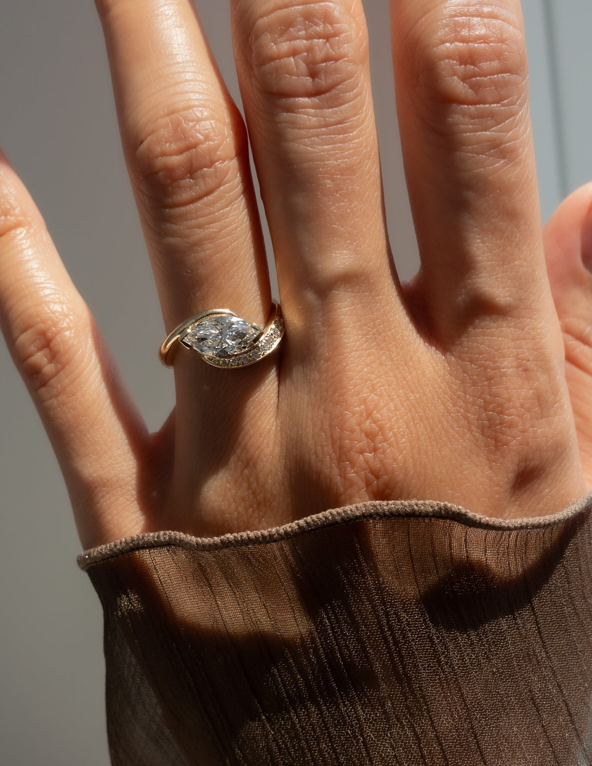 1.5 CT Marquise Cut Lab Grown Diamond Pavé Unique Setting Engagement Ring