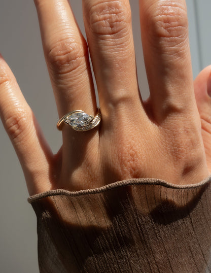 1.5 CT Marquise Cut Lab Grown Diamond Pavé Unique Setting Engagement Ring
