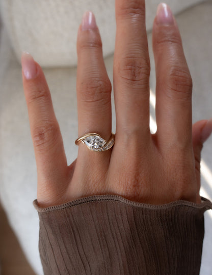 1.5 CT Marquise Cut Lab Grown Diamond Pavé Unique Setting Engagement Ring