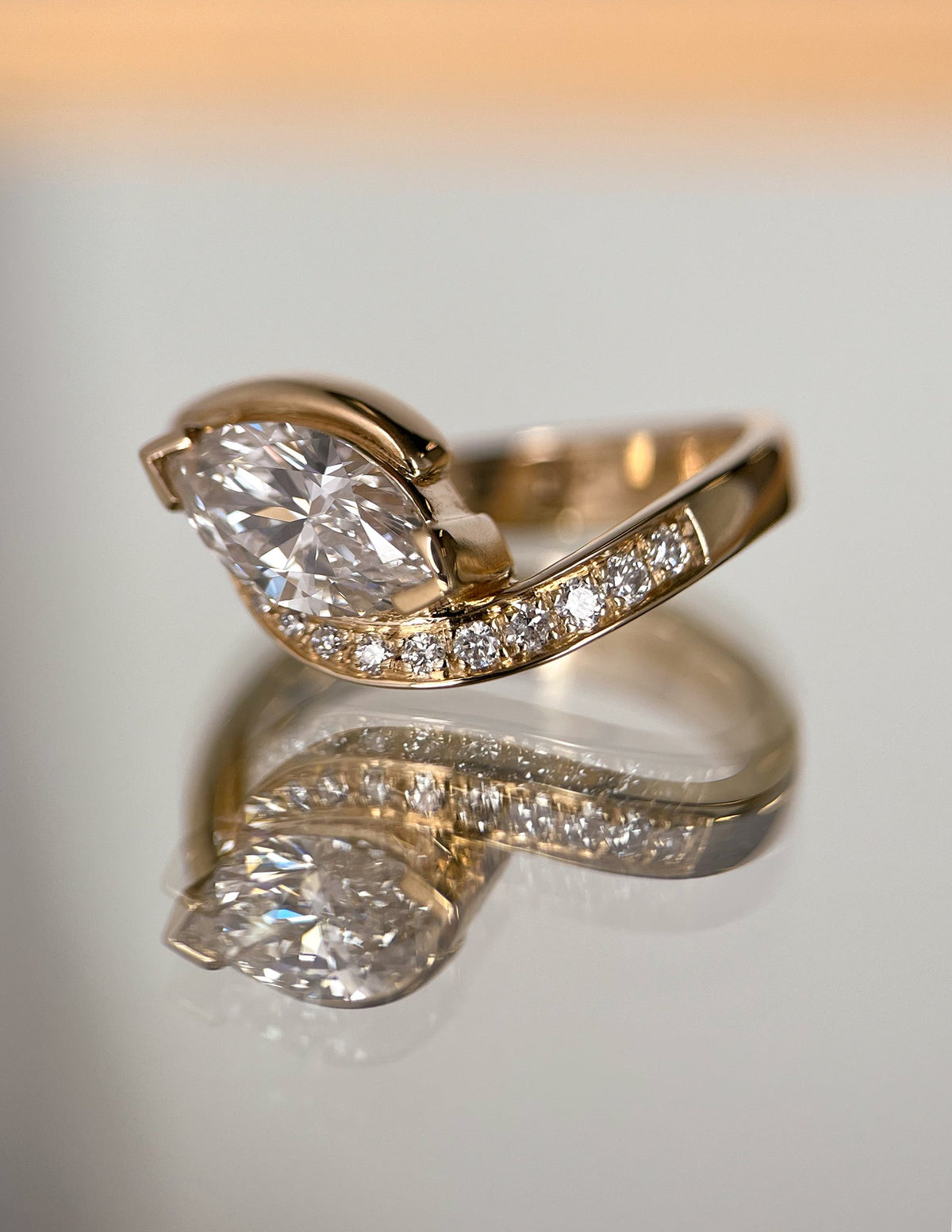 1.5 CT Marquise Cut Lab Grown Diamond Pavé Unique Setting Engagement Ring
