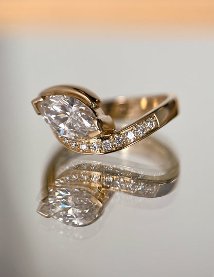 1.5 CT Marquise Cut Lab Grown Diamond Pavé Unique Setting Engagement Ring