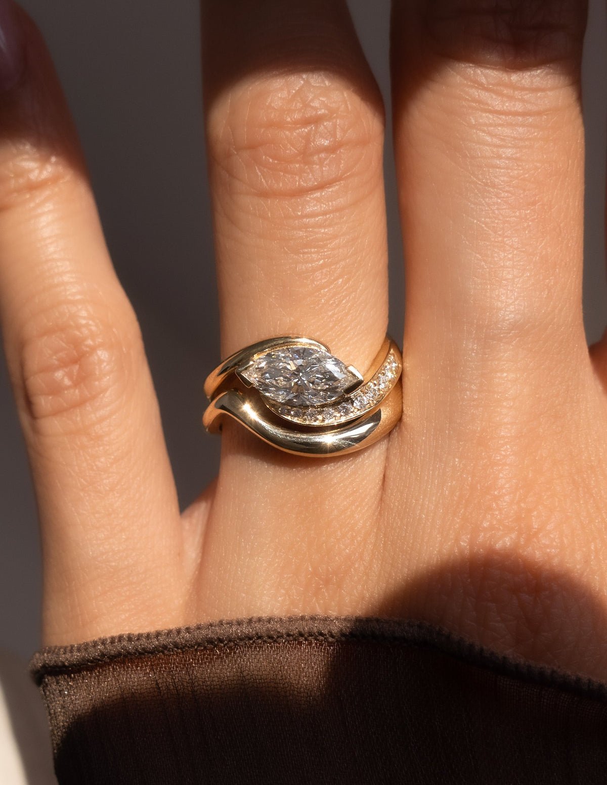 1.5 CT Marquise Cut Lab Grown Diamond Pavé Unique Setting Engagement Ring