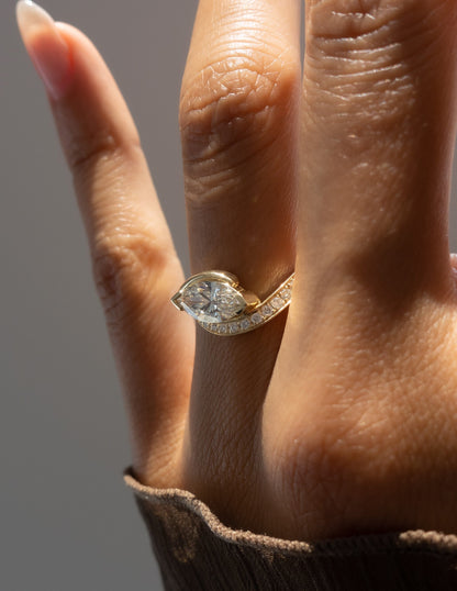1.5 CT Marquise Cut Lab Grown Diamond Pavé Unique Setting Engagement Ring