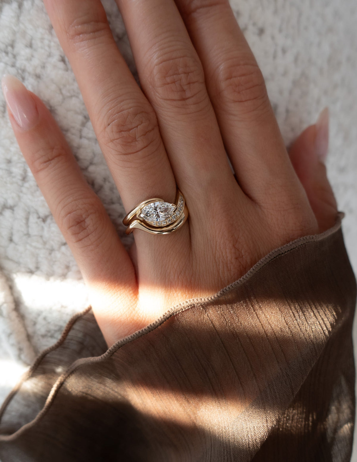 1.5 CT Marquise Cut Lab Grown Diamond Pavé Unique Setting Engagement Ring