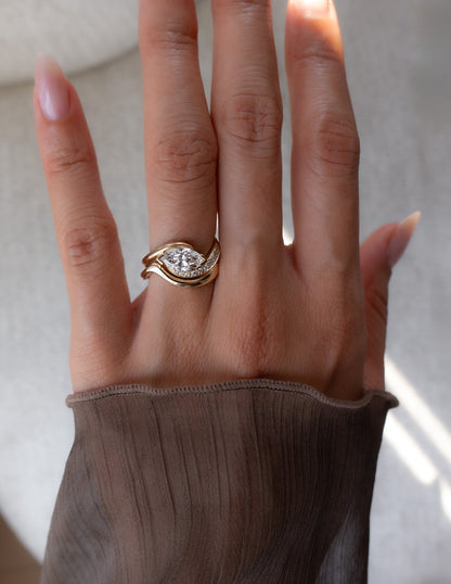 1.5 CT Marquise Cut Lab Grown Diamond Pavé Unique Setting Engagement Ring