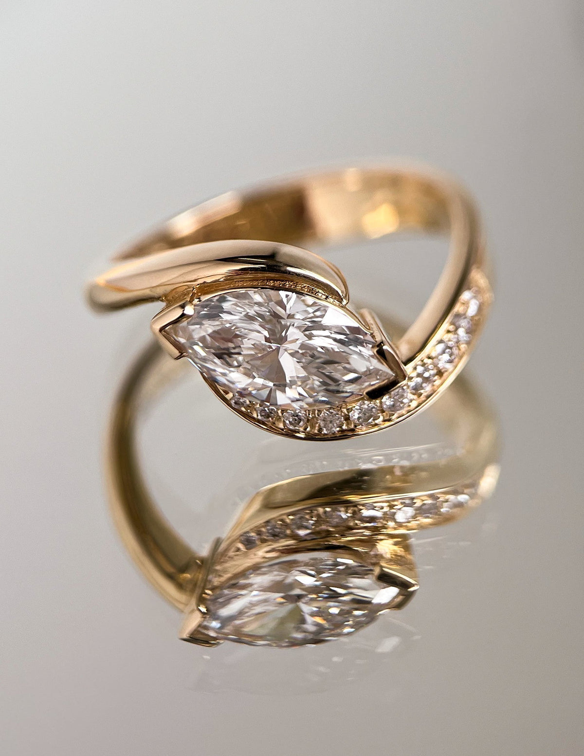 1.5 CT Marquise Cut Lab Grown Diamond Pavé Unique Setting Engagement Ring