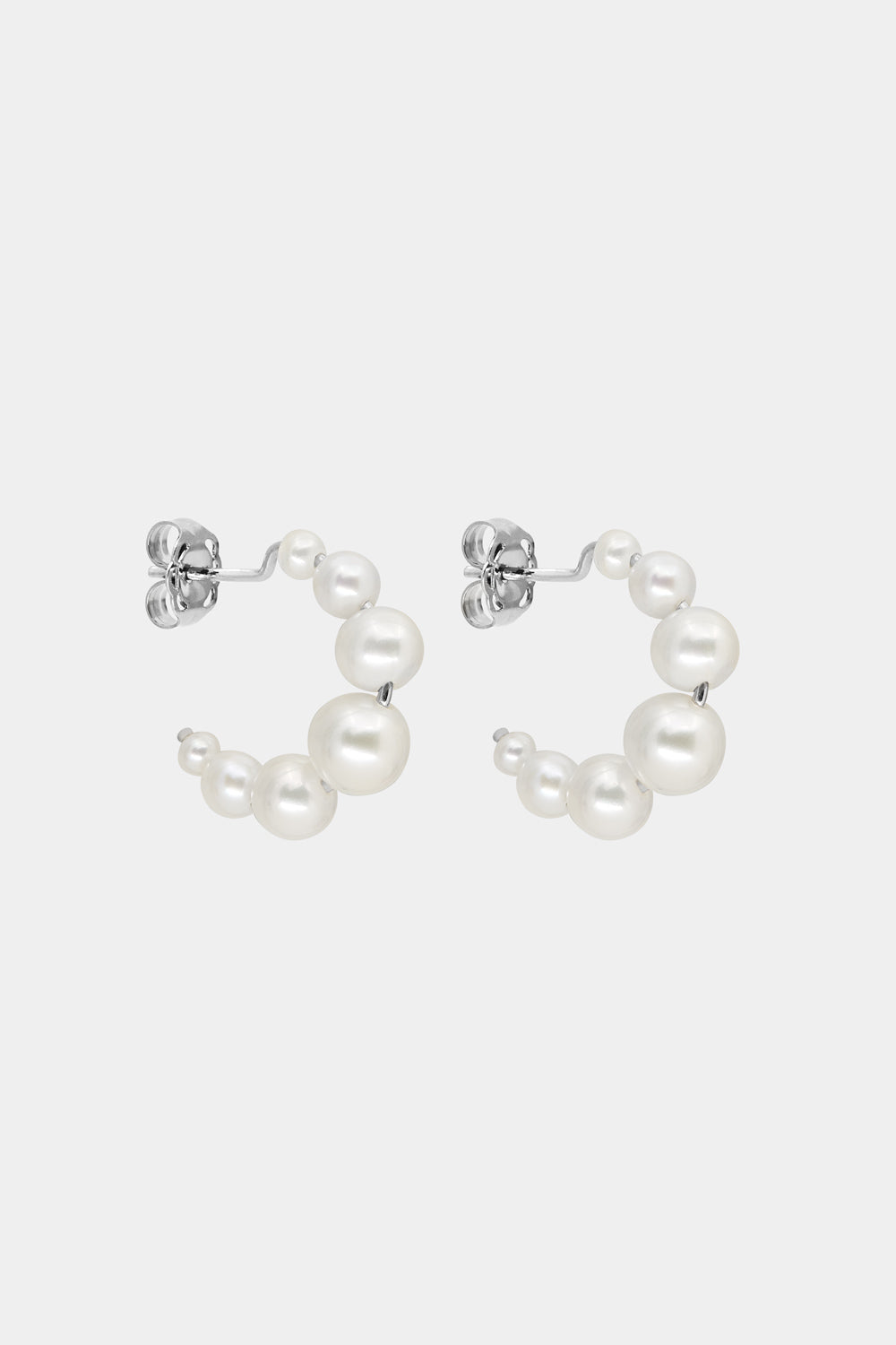Graduating Pearl Hoops | Silver