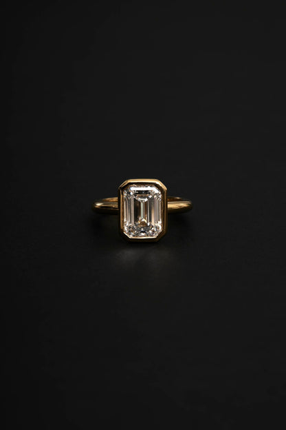 4.11 CT Emerald Bezel Lab Grown Diamond Engagement Ring