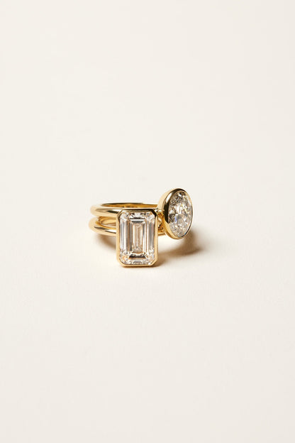 4.11 CT Emerald Bezel Lab Grown Diamond Engagement Ring