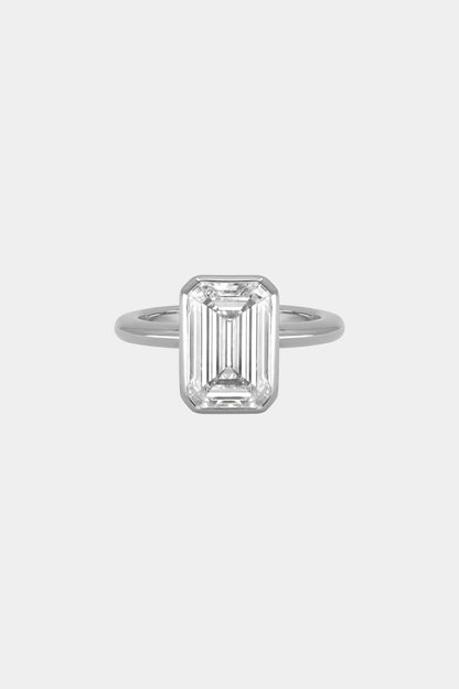 4.11 CT Emerald Bezel Lab Grown Diamond Engagement Ring